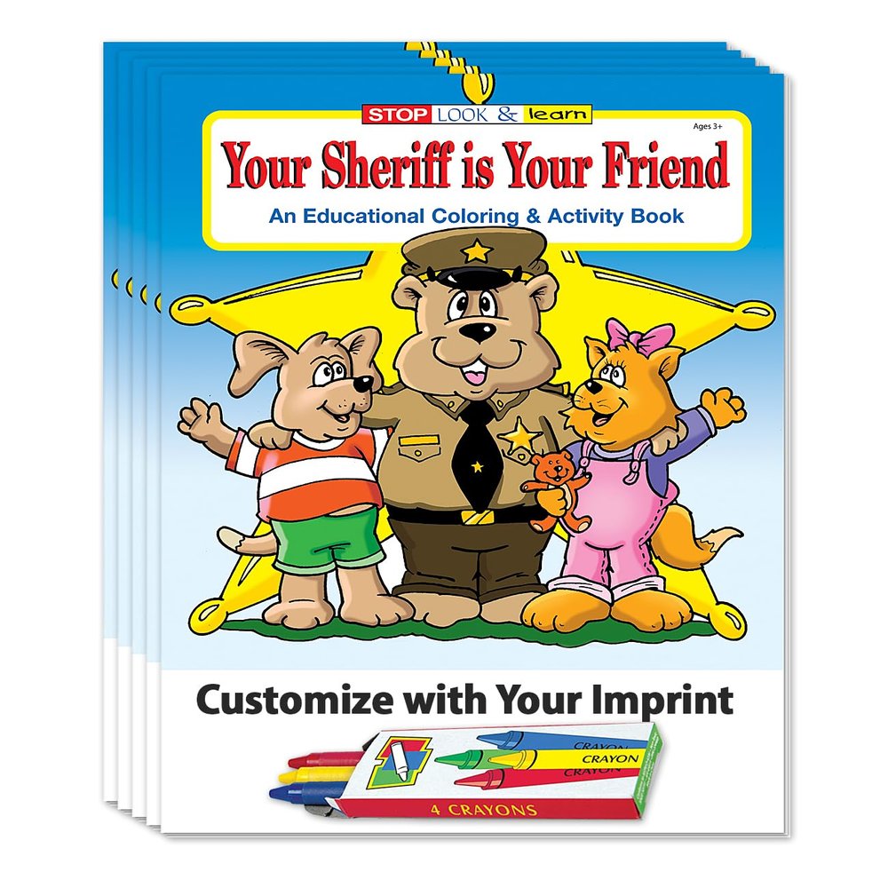 ZOCO The Sheriff is Your Friend Custom Educational Coloring Books (250 Bulk Pack, With Crayons) Promotional Police Toys, Activities for Kids