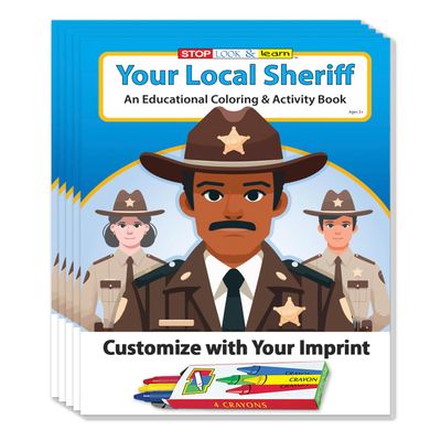 ZOCO Your Local Sheriff Custom Promotional Coloring & Activity Books (250 Bulk Pack, With Crayons) Police & Law Enforcement Educational Handout for Kids