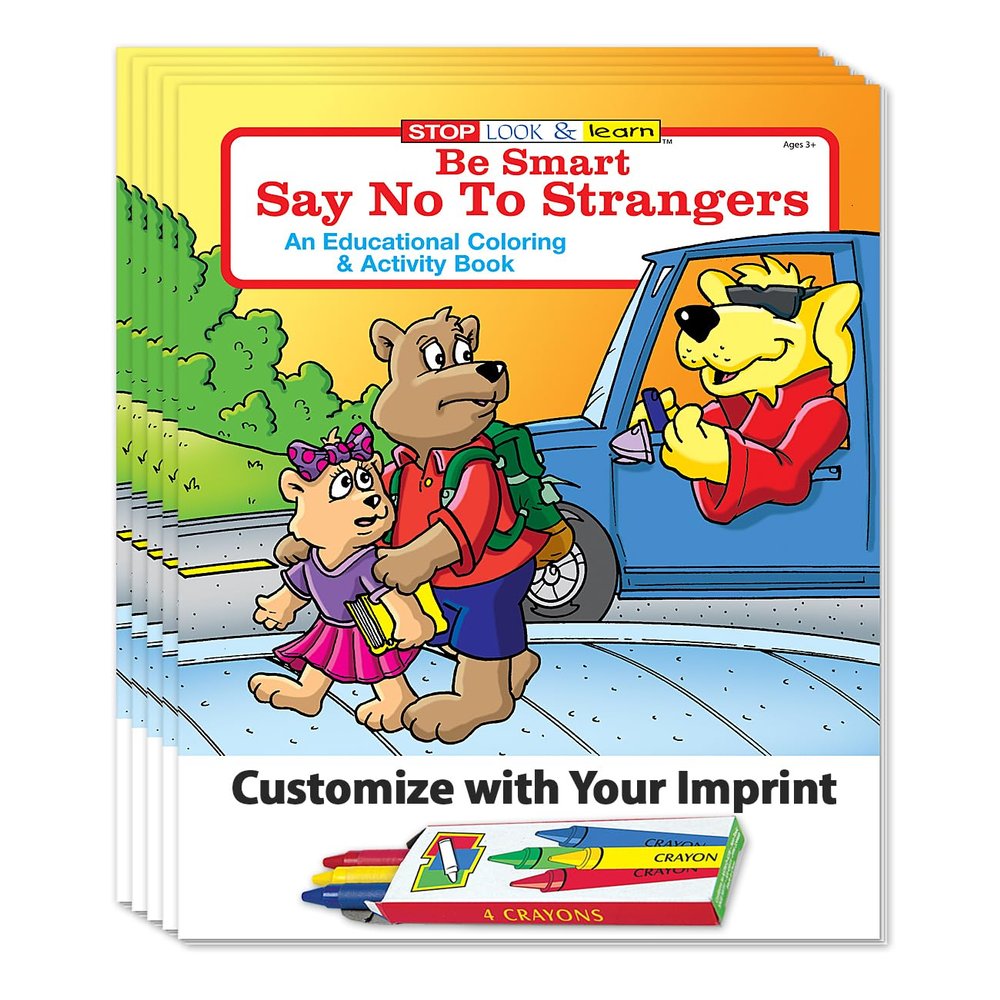 ZOCO Stranger Danger Custom Coloring Books (250 Bulk Pack, With Crayons) Kids Safety Education Activities, Games & Puzzles Child Safety Handouts for Schools, Police & Youth Programs