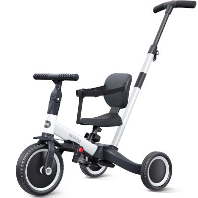 newyoo Toddler Bike, 4 in 1 Tricycles for 1,2,3 Year Olds, Balance Bike, Birthday Gift and Toy for Boys and Girls, Kids Tricycle with Parent Steering Push Handle, Removable Pedals, White, TR007