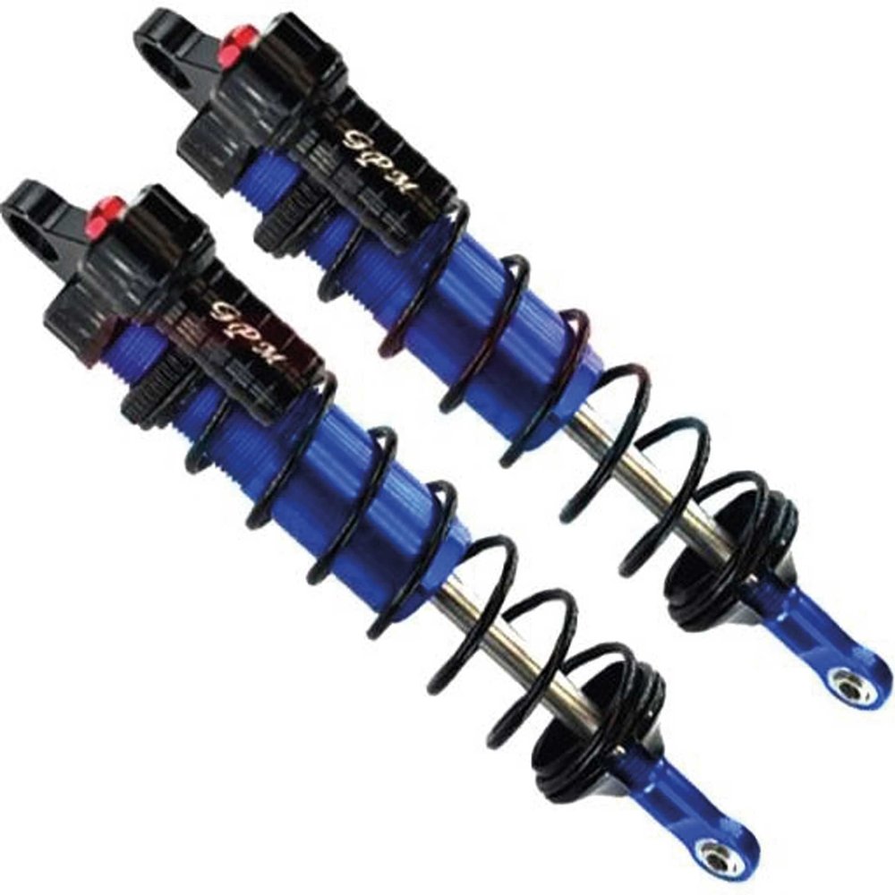 GPM 2Pc Set Upgrades Aluminum 6061-T6 Rear L-Shape Piggy Back Adjustable Spring Dampers 143Mm For 1/8 4Wd Sledge Monster Truck (95076-4) Rc Cars (blue)