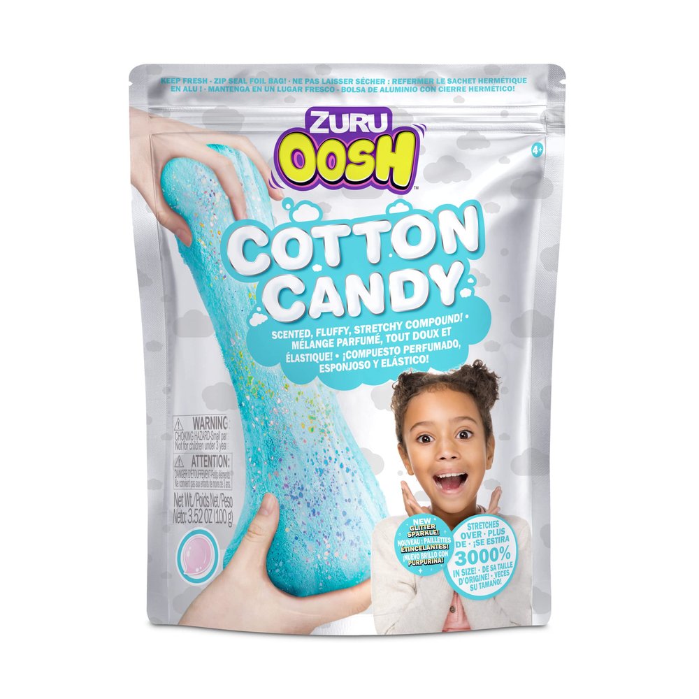 Oosh Cotton Candy Large Foil Bag 100g (Bubble Gum) by ZURU, Fluffy Slime, Stretch Slime, Grows 3000% in Size, Slime for Girls and Kids (Blue)