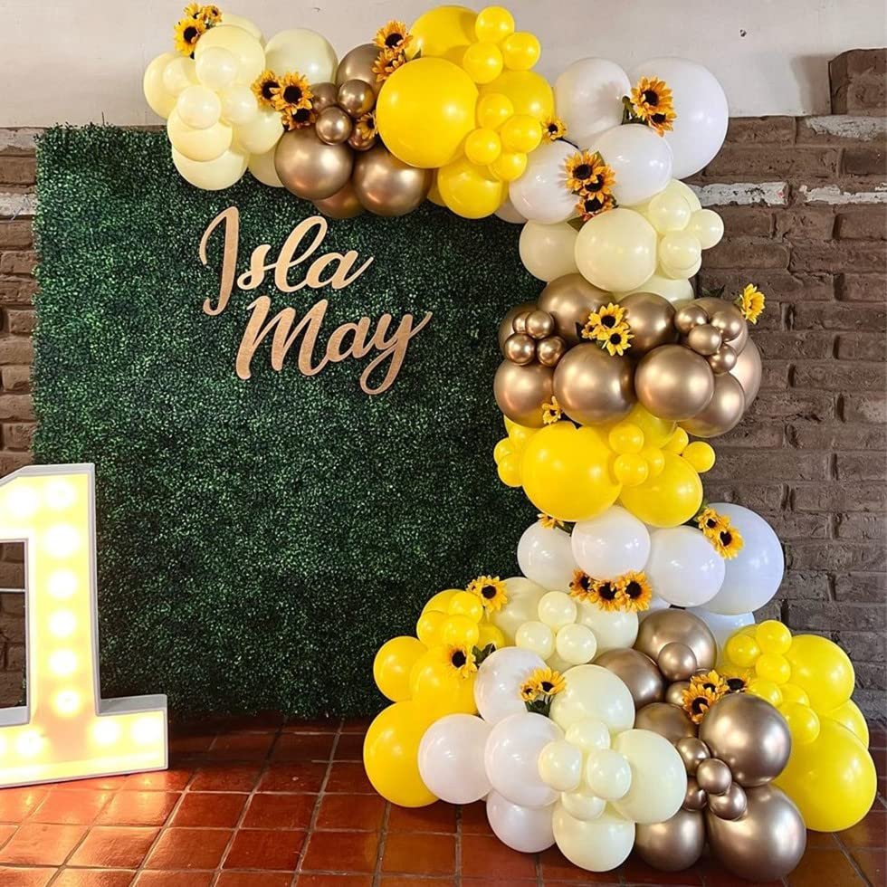 139PCS Yellow Balloons Kit with Artificial Sunflowers for Sunflower Theme Parties