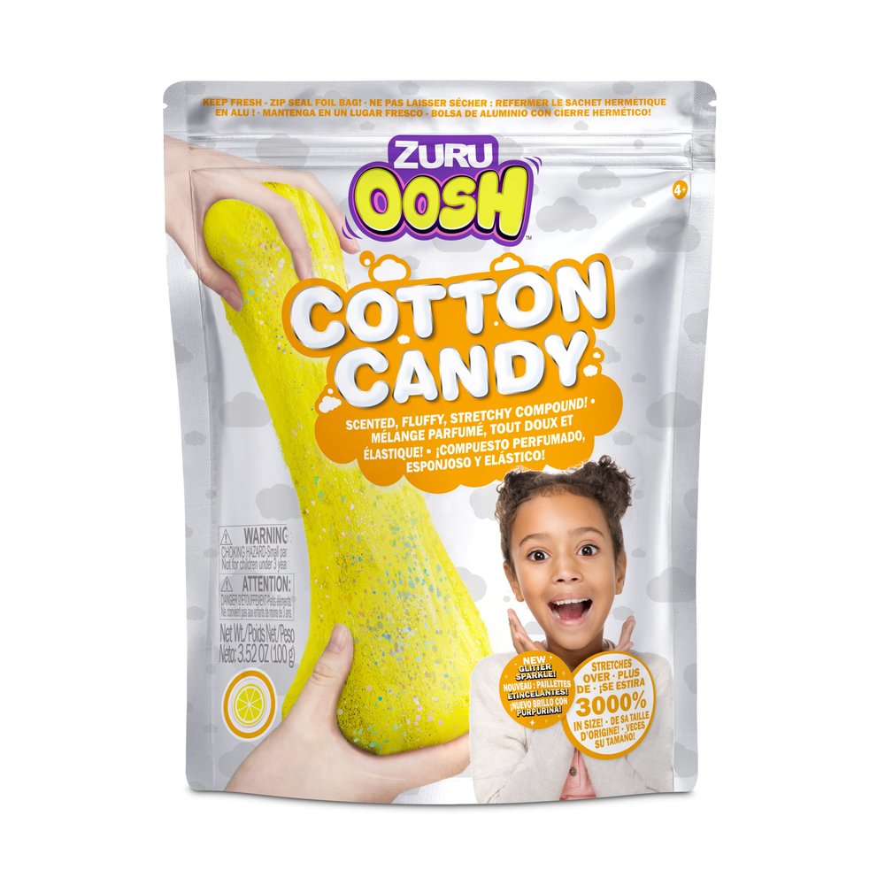 ZURU Oosh Cotton Candy Large Foil Bag 100g (Lemon Scent) - Fluffy Slime, Grows 3000% in Size, Slime for Girls and Kids (Yellow)