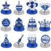 12 Pcs Happy Birthday Decorations for Men Blue Silver Honeycomb Centerpieces Party Supplies Paper Table Decorations Royal Table Centerpieces for Boys, Kids Party view 1