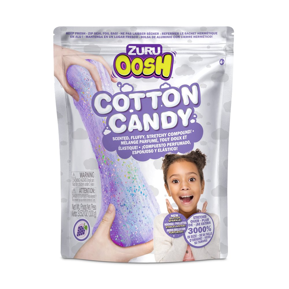 ZURU Cotton Candy Large Foil Bag 100g (Grape), Fluffy Slime, Grows 3000% in Size, Slime for Girls and Kids (Purple)