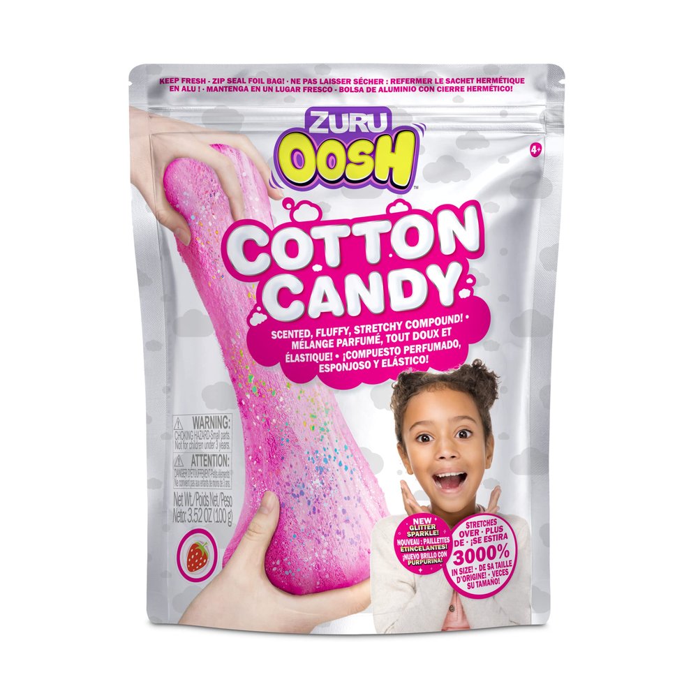 ZURU Cotton Candy Large Foil Bag 100g (Strawberry), Fluffy Slime, Grows 3000% in Size, Slime for Girls and Kids (Pink)