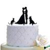 Mr and Mrs Cake Topper,Kissing Bride and Groom with Cat and Dog Silhouette Wedding Cake Topper view 1