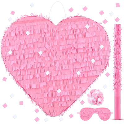 Deekin Piata Stick with Blindfold Confetti Set Piata for Valentine's Day Birthday Party Decorations Party Gaming Theme Holiday Celebration Supply(Pink Heart)