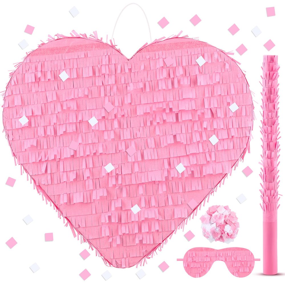 Deekin Piata Stick with Blindfold Confetti Set Piata for Valentine's Day Birthday Party Decorations Party Gaming Theme Holiday Celebration Supply(Pink Heart)