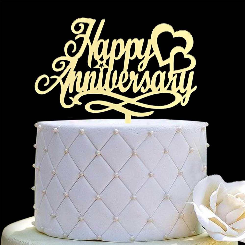 Happy Anniversary Cake Topper, Wedding Anniversary, Company Anniversary, Birthday Party Decorations,Mirror Gold Acrylic
