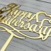 Happy Anniversary Cake Topper, Wedding Anniversary, Company Anniversary, Birthday Party Decorations,Mirror Gold Acrylic view 2