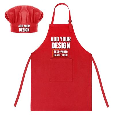 TopTie Custom Kids Apron and Chef Hat Set, Adjustable Cotton Child Cooking Kitchen Apron, S-XXL-Red-S