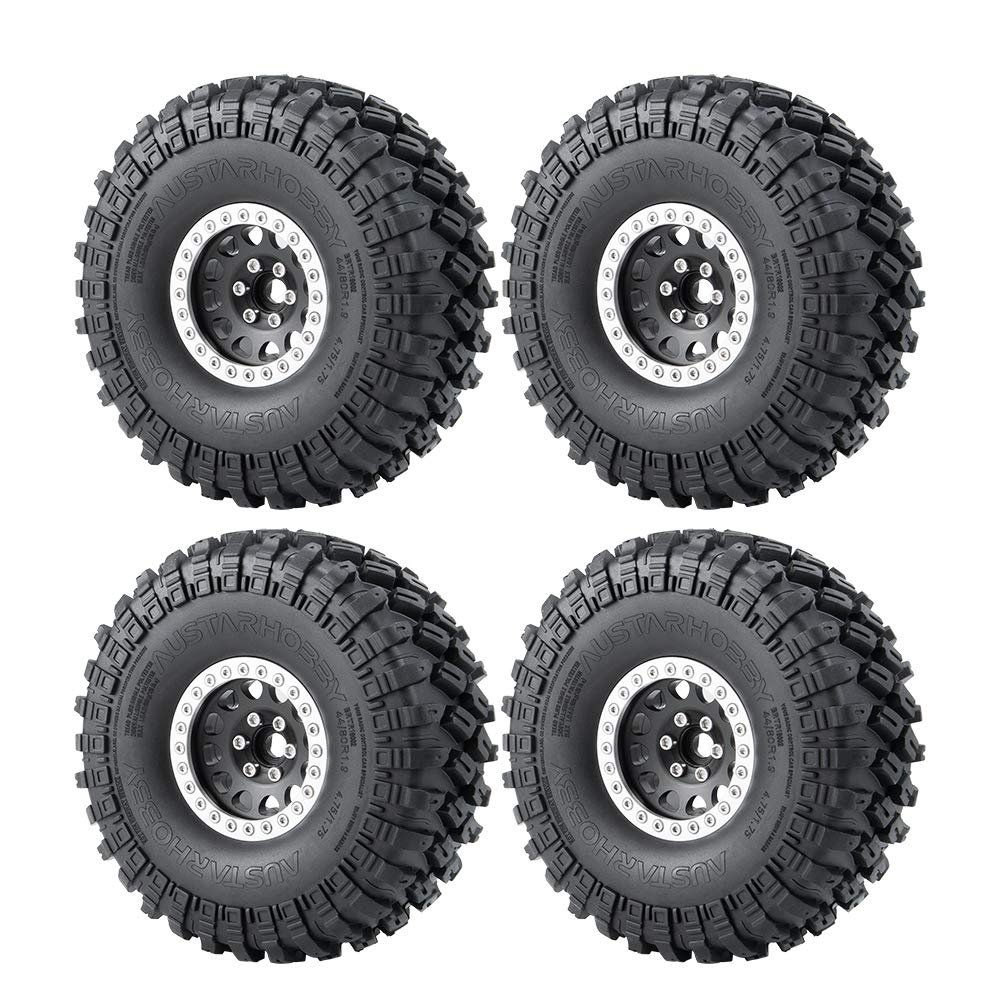 RCLIONS 1.9 Crawler Beadlock Wheels and Rubber Tires Set 4pcs Foam Insert for 1/10th RC Crawler Car Axial SCX10 90046 AXI03007 TRX4