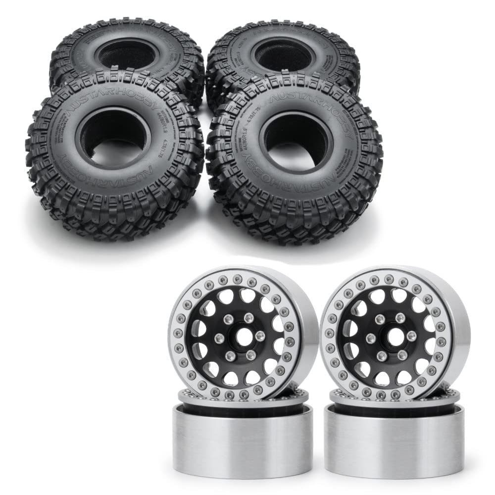RCLIONS 4pcs 1.9" RC Crawler Beadlock Wheels and Tires with Foam Insert for 1/10 RC Crawler Car SCX10,TRX4,SCX10 II