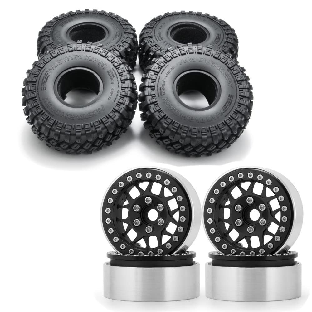 RCLIONS 4pcs 1.9" RC Crawler Wheel Rims and Tires with Foam Insert for 1/10 RC Crawler Car SCX10,TRX4,SCX10 II