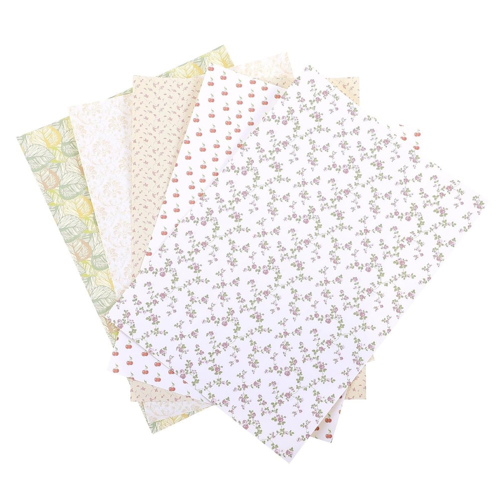 5 Sheets Miniature Dollhouse Wallpaper Peel and Stick Decals, Assorted Floral Wall Stickers for Mini House Living Room and Bedroom Decoration