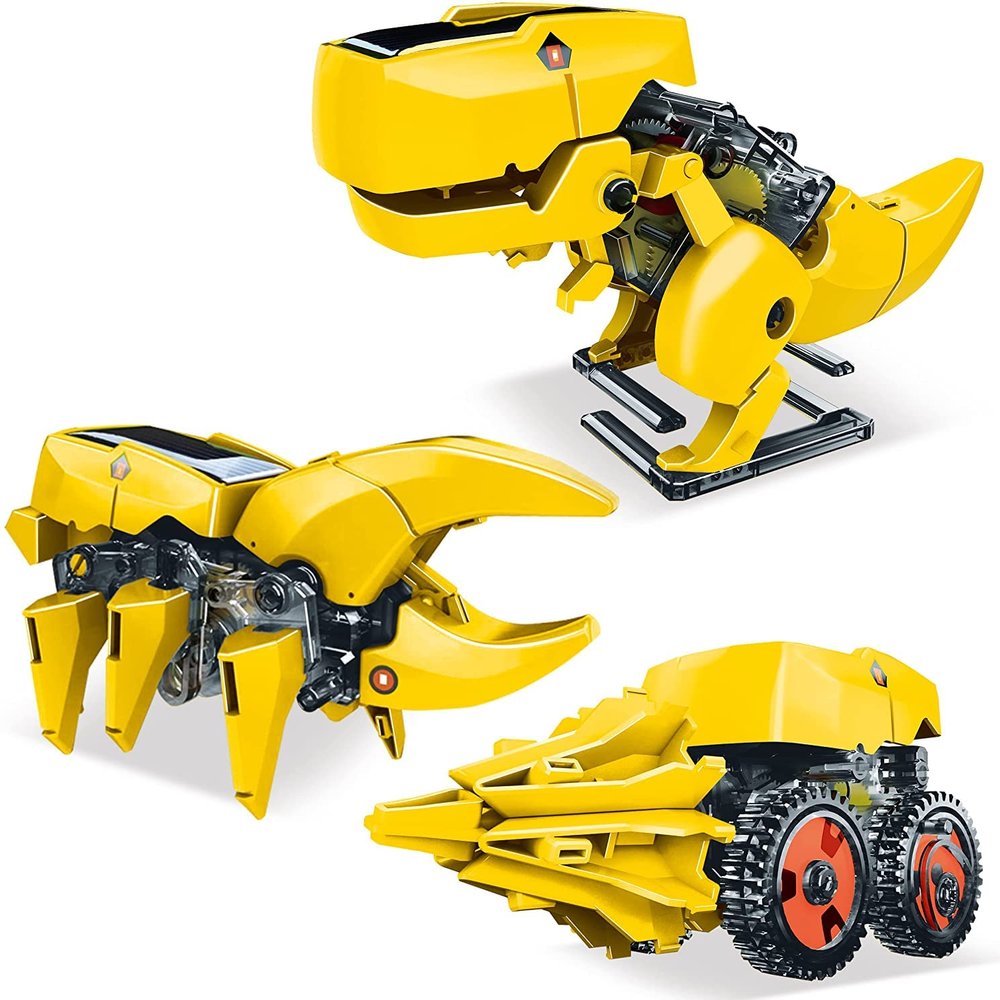 PicassoTiles Solar Powered Transform Robot 12-in-1 + 3-in-1 + 6-in-1, Space Robot, Dinosaur Robot, UFO Robot, Creative STEM Kids Unique Renewable Sun Energy Science Experiment DIY Kit Boy Girl Age8+