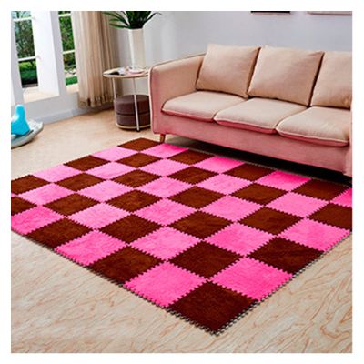 10 Pieces Plush Puzzle Foam Floor Mat,Soft Fluffy Interlocking Foam Tiles,10 Tiles/9.7 Sq.Ft Area Rugs,12"X12" Carpet Squares for Classroom Home Winter,Rose+Coffee