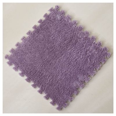 10 Pieces Plush Puzzle Foam Floor Mat,Soft Fluffy Interlocking Foam Tiles,10 Tiles/9.7 Sq.Ft Area Rugs,12"X12" Carpet Squares for Classroom Home Winter,Grey Purple