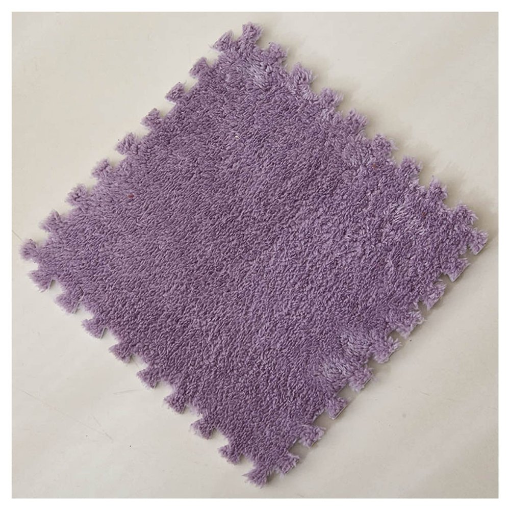 10 Pieces Plush Puzzle Foam Floor Mat,Soft Fluffy Interlocking Foam Tiles,10 Tiles/9.7 Sq.Ft Area Rugs,12"X12" Carpet Squares for Classroom Home Winter,Grey Purple