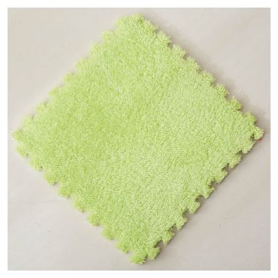 10 Pieces Plush Puzzle Foam Floor Mat,Soft Fluffy Interlocking Foam Tiles,10 Tiles/9.7 Sq.Ft Area Rugs,12"X12" Carpet Squares for Classroom Home Winter,Light Green