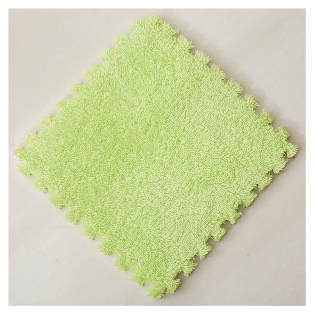 10 Pieces Plush Puzzle Foam Floor Mat,Soft Fluffy Interlocking Foam Tiles,10 Tiles/9.7 Sq.Ft Area Rugs,12"X12" Carpet Squares for Classroom Home Winter,Light Green
