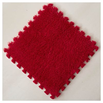 10 Pieces Plush Puzzle Foam Floor Mat,Soft Fluffy Interlocking Foam Tiles,10 Tiles/9.7 Sq.Ft Area Rugs,12"X12" Carpet Squares for Classroom Home Winter,Red