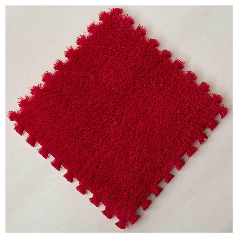 10 Pieces Plush Puzzle Foam Floor Mat,Soft Fluffy Interlocking Foam Tiles,10 Tiles/9.7 Sq.Ft Area Rugs,12"X12" Carpet Squares for Classroom Home Winter,Red
