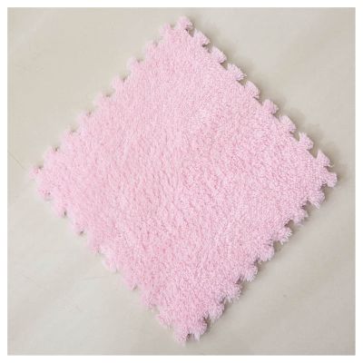 10 Pieces Plush Puzzle Foam Floor Mat,Soft Fluffy Interlocking Foam Tiles,10 Tiles/9.7 Sq.Ft Area Rugs,12"X12" Carpet Squares for Classroom Home Winter,Pink