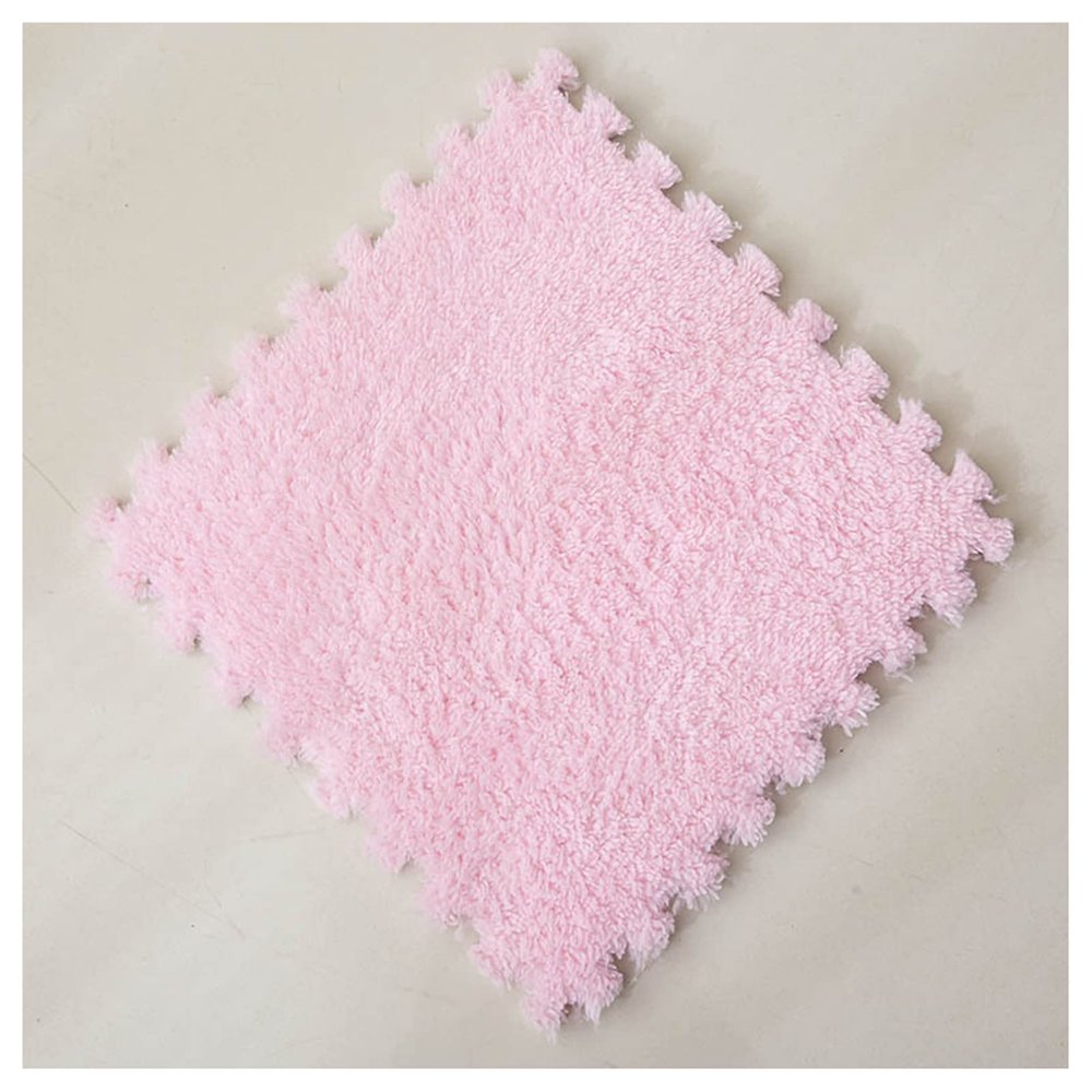 10 Pieces Plush Puzzle Foam Floor Mat,Soft Fluffy Interlocking Foam Tiles,10 Tiles/9.7 Sq.Ft Area Rugs,12"X12" Carpet Squares for Classroom Home Winter,Pink