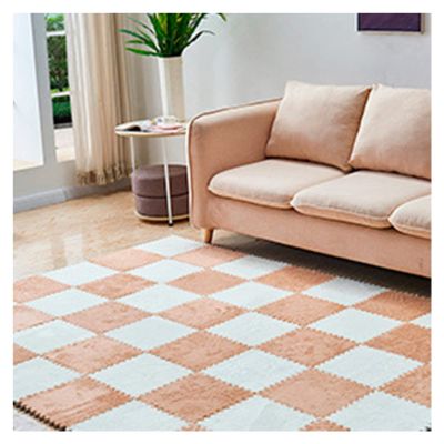 10 Pieces Plush Puzzle Foam Floor Mat,Soft Fluffy Interlocking Foam Tiles,10 Tiles/9.7 Sq.Ft Area Rugs,12"X12" Carpet Squares for Classroom Home Winter,Camel+White
