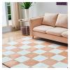 10 Pieces Plush Puzzle Foam Floor Mat,Soft Fluffy Interlocking Foam Tiles,10 Tiles/9.7 Sq.Ft Area Rugs,12"X12" Carpet Squares for Classroom Home Winter,Camel+White view 1