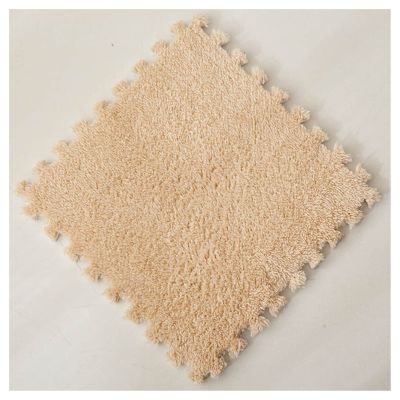 10 Pieces Plush Puzzle Foam Floor Mat,Soft Fluffy Interlocking Foam Tiles,10 Tiles/9.7 Sq.Ft Area Rugs,12"X12" Carpet Squares for Classroom Home Winter,Camel