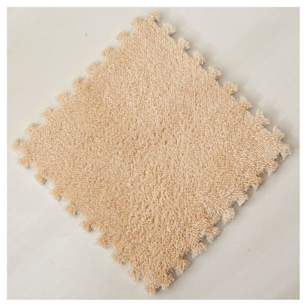 10 Pieces Plush Puzzle Foam Floor Mat,Soft Fluffy Interlocking Foam Tiles,10 Tiles/9.7 Sq.Ft Area Rugs,12"X12" Carpet Squares for Classroom Home Winter,Camel