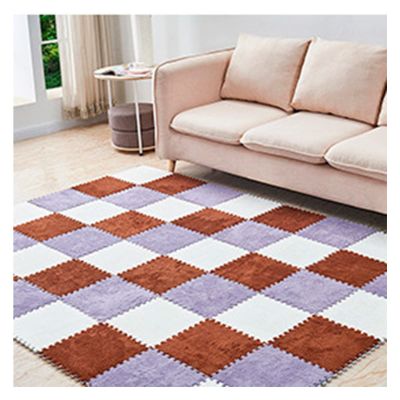 10 Pieces Plush Puzzle Foam Floor Mat,Soft Fluffy Interlocking Foam Tiles,10 Tiles/9.7 Sq.Ft Area Rugs,12"X12" Carpet Squares for Classroom Home Winter,Coffee+g Purple+White