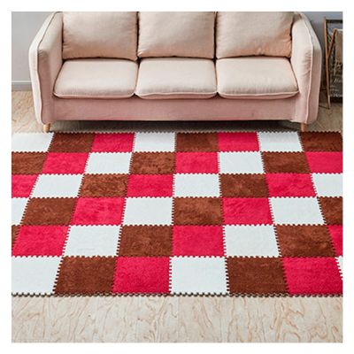 10 Pieces Plush Puzzle Foam Floor Mat,Soft Fluffy Interlocking Foam Tiles,10 Tiles/9.7 Sq.Ft Area Rugs,12"X12" Carpet Squares for Classroom Home Winter,Red+Coffee+White