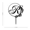 Vinisong Personalized Letter Cake Toppers Initials R Cake Topper Black Acrylic Cake Decoration Wreath Cake Topper Perfect for Birthday Wedding Anniversary Party(R,06) view 2