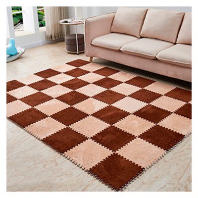 10 Pieces Plush Puzzle Foam Floor Mat,Soft Fluffy Interlocking Foam Tiles,10 Tiles/9.7 Sq.Ft Area Rugs,12"X12" Carpet Squares for Classroom Home Winter,Camel+Coffee