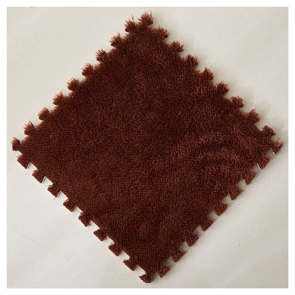 10 Pieces Plush Puzzle Foam Floor Mat,Soft Fluffy Interlocking Foam Tiles,10 Tiles/9.7 Sq.Ft Area Rugs,12"X12" Carpet Squares for Classroom Home Winter,Coffee