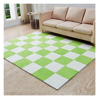10 Pieces Plush Puzzle Foam Floor Mat,Soft Fluffy Interlocking Foam Tiles,10 Tiles/9.7 Sq.Ft Area Rugs,12"X12" Carpet Squares for Classroom Home Winter,Light Green+White