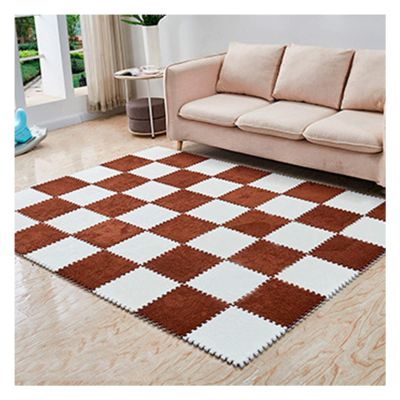 10 Pieces Plush Puzzle Foam Floor Mat,Soft Fluffy Interlocking Foam Tiles,10 Tiles/9.7 Sq.Ft Area Rugs,12"X12" Carpet Squares for Classroom Home Winter,Coffee+White