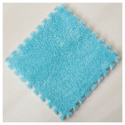 10 Pieces Plush Puzzle Foam Floor Mat,Soft Fluffy Interlocking Foam Tiles,10 Tiles/9.7 Sq.Ft Area Rugs,12"X12" Carpet Squares for Classroom Home Winter,Blue