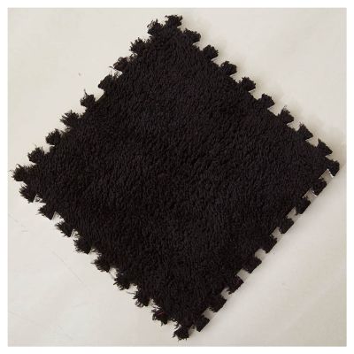 10 Pieces Plush Puzzle Foam Floor Mat,Soft Fluffy Interlocking Foam Tiles,10 Tiles/9.7 Sq.Ft Area Rugs,12"X12" Carpet Squares for Classroom Home Winter,Black