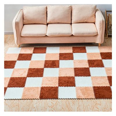 10 Pieces Plush Puzzle Foam Floor Mat,Soft Fluffy Interlocking Foam Tiles,10 Tiles/9.7 Sq.Ft Area Rugs,12"X12" Carpet Squares for Classroom Home Winter,Coffee+Camel+White