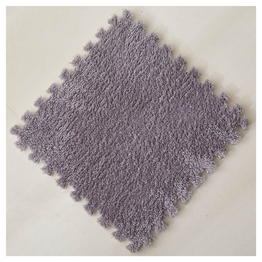 10 Pieces Plush Puzzle Foam Floor Mat,Soft Fluffy Interlocking Foam Tiles,10 Tiles/9.7 Sq.Ft Area Rugs,12"X12" Carpet Squares for Classroom Home Winter,Grey