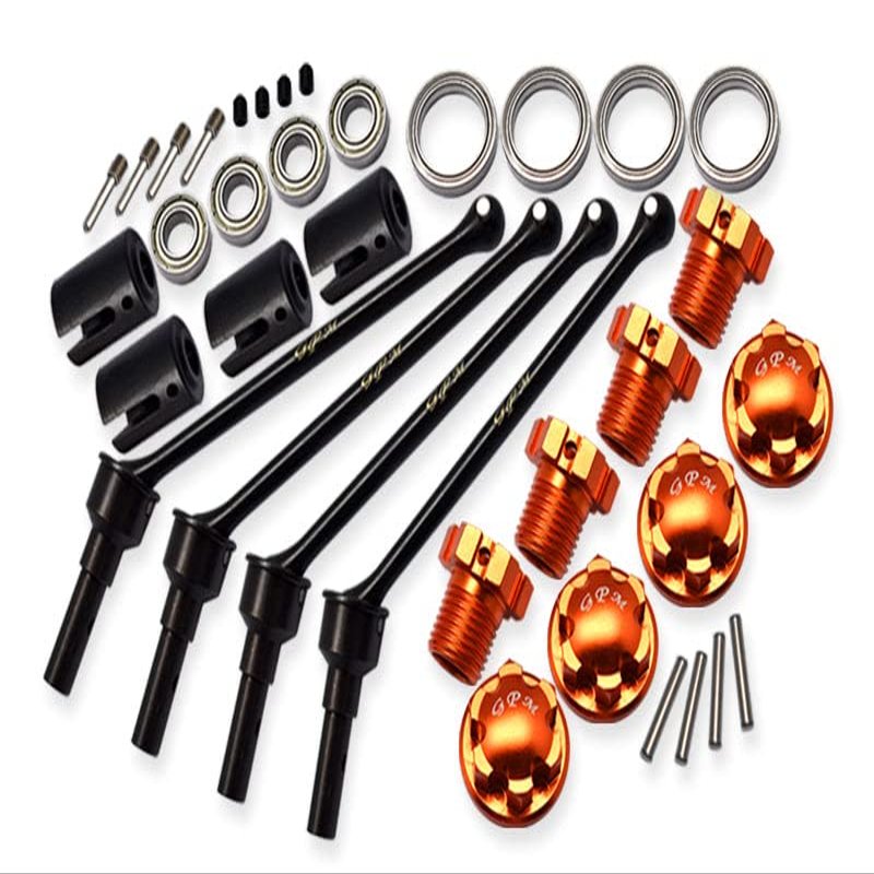 Hard Steel Front And Rear Extend CVD Shaft (110mm) With Aluminum Wheel Lock & Hex Claw For Traxxas 1/10 Maxx With WideMAXX Monster Truck 89086-4 - 36Pc Set Orange