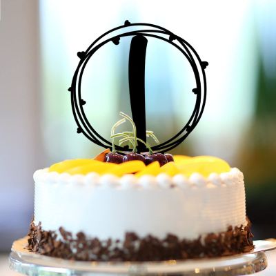 Vinisong Personalized Letter Cake Toppers Initials I Cake Topper Black Acrylic Cake Decoration Wreath Cake Topper Perfect for Birthday Wedding Anniversary Party(I,01)