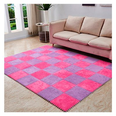 10 Pieces Plush Puzzle Foam Floor Mat,Soft Fluffy Interlocking Foam Tiles,10 Tiles/9.7 Sq.Ft Area Rugs,12"X12" Carpet Squares for Classroom Home Winter,Rose+Grey Purple