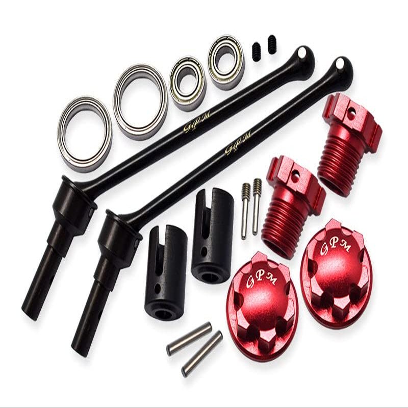 Hard Steel Front Or Rear Extend CVD Shaft (110mm) With Aluminum Wheel Lock & Hex Claw For Traxxas 1/10 Maxx With WideMAXX Monster Truck 89086-4 - 18Pc Set Red